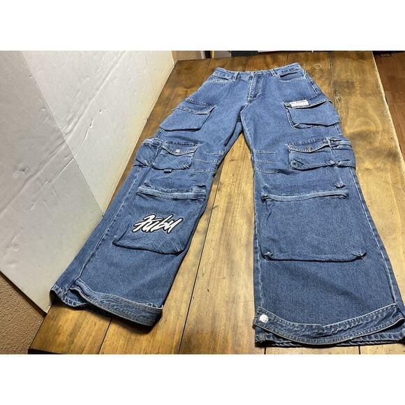 Forever 21 Denim - Forever 21 FUBU Denim Cargo Jeans Baggy Y2K Wide Leg Skater Womens Medium 28x31